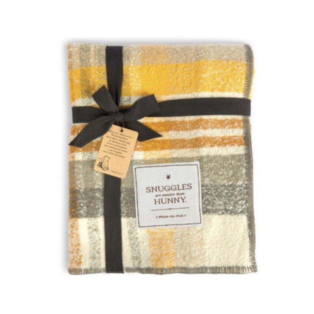 Winnie The Pooh Snuggles Are Sweeter Than Hunny Yellow Plaid Blanket RARE 50x60”